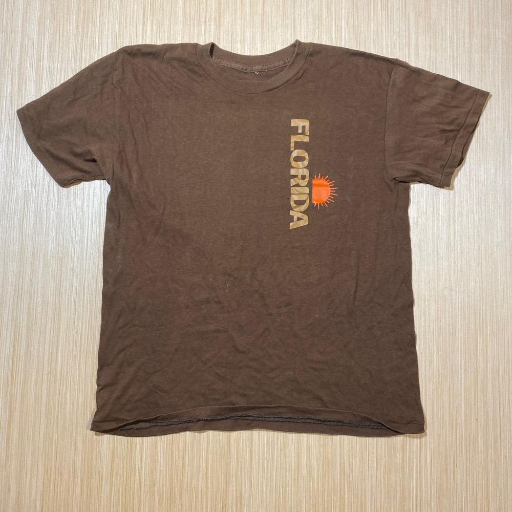 Vintage Florida Sun Graphic T-Shirt Mens Medium Brown Short Sleeve Single Stitch
